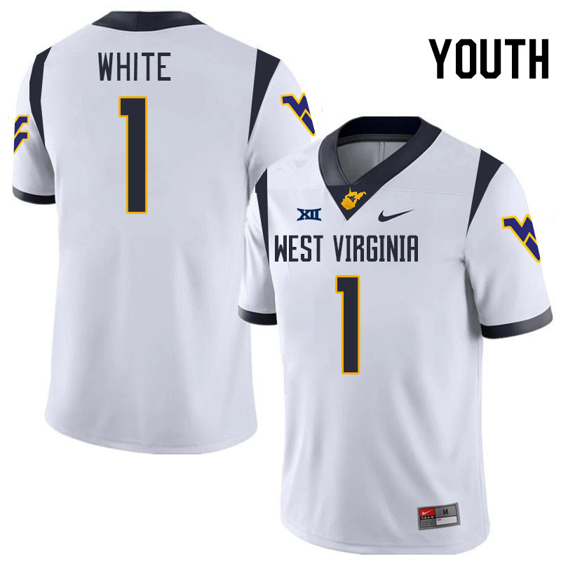 Youth #1 Jahiem White West Virginia Mountaineers College 2024 New Uniforms Football Jerseys Stitched